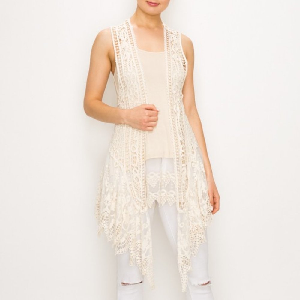 new ORIGAMI DESIGNER NATURAL lace crochet VEST SM-3XL boho western shabby chic